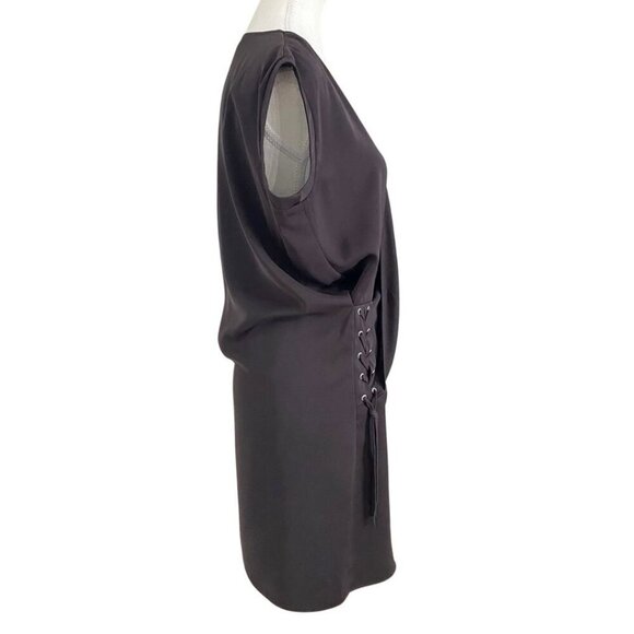 ALLSAINTS AURES SURPLICE LACE UP SLEEVELESS SATIN DRESS IN BROWN - 4 - Picture 3 of 12